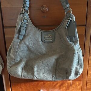 Coach Gray and Silver Textured Leather Shoulder Bag